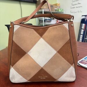 Kate Spade New York Leila North South Crossbody in Patchwork Suede warm ginger